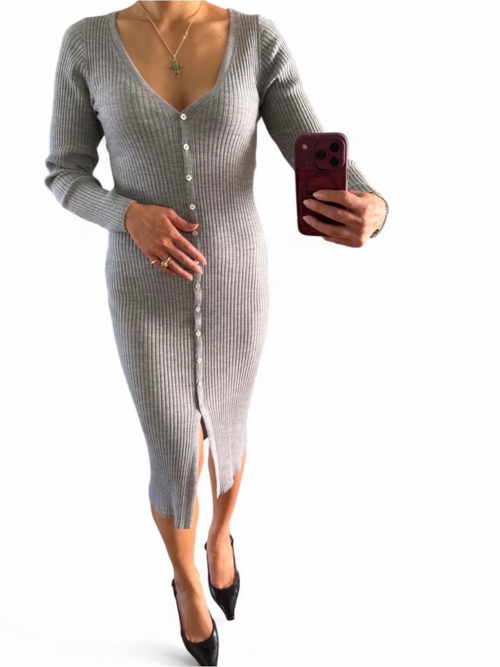 Aritzia Grey Wool Sweater Dress Ribbed